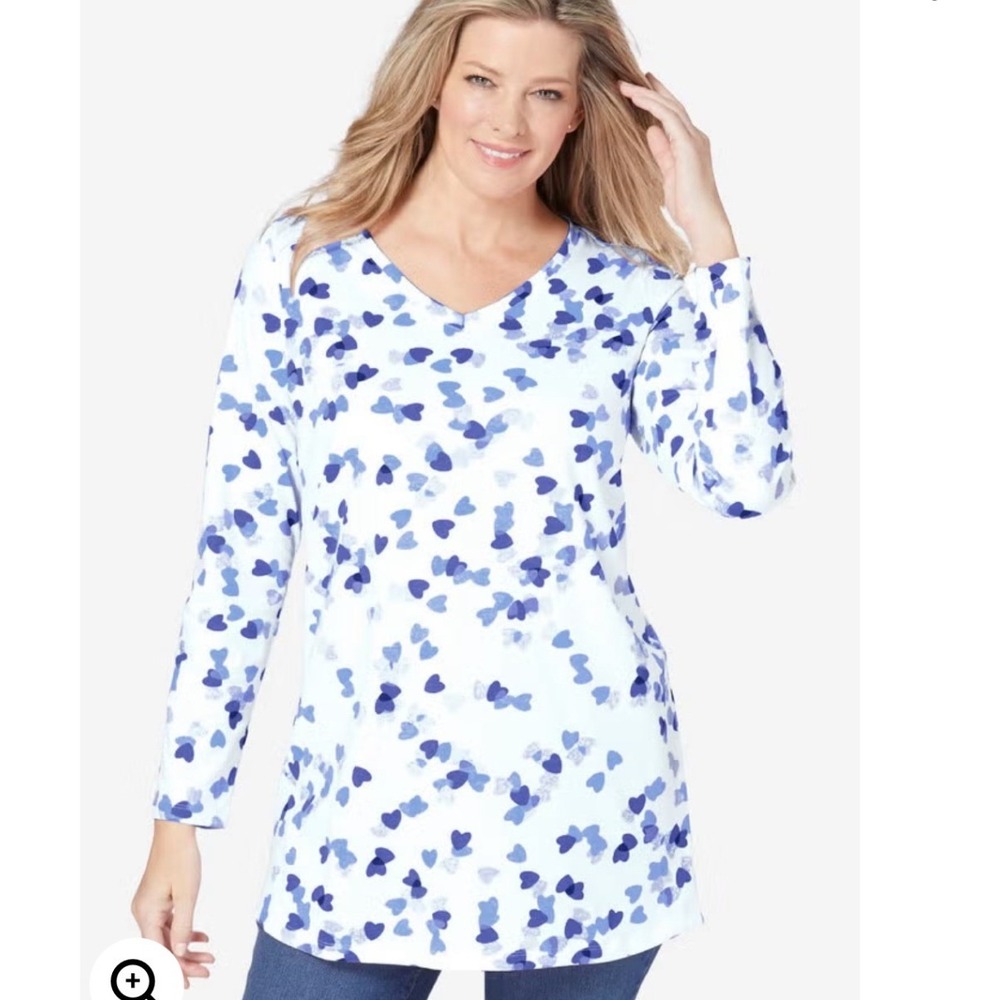 Woman Within Women's Size Medium 14/16 Perfect Printed Long-Sleeve V-Neck Tunic